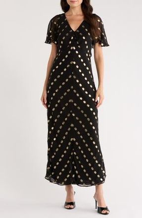 Halogen Metallic Dot Tie Back Maxi Dress in Rich Black at Nordstrom Rack, Size Xx-Small