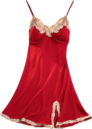 Generic Women Satin Nightdress Sexy Long Chemise Negligee Criss-Cross Backless Tie Summer Nighties Full Slips Lace Nightgown Chemise Sleepwear Cotton Jersey L