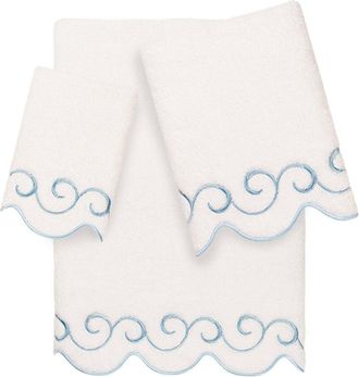Linum Home Textiles 100% Turkish Cotton Simplicity Scallop 3Pc Embellished Towel Set