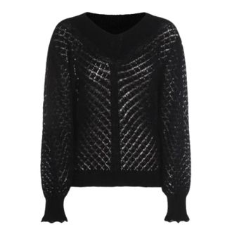 Twinset Round-neck Knitwear, female, Black, S, Black Ruffled Knit Jumper