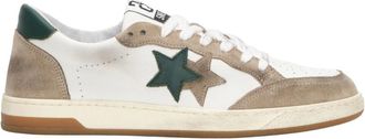 2Star Handgemaakte Italiaanse Sneakers Wit Taupe Groen Mannen - Heren - Sneakers - Wit - 40 EU - Leer - Schoenen