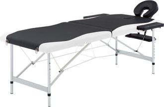 vidaXL Vidaxl Camilla De Masaje Plegable 2 Zonas Aluminio Negro Y Blanco