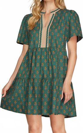 She + Sky Autumn Vine Mini Dress In Deep Green