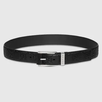 Gucci Embossed GG Belt With Squared Buckle, Size Gucci 100, Leather