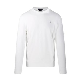 Ralph Lauren Round-neck Knitwear, male, White, Size: 2XL Cotton Crew Neck Sweater