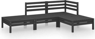 vidaXL 4 Piece Garden Lounge Set Black Solid Pinewood Vidaxl