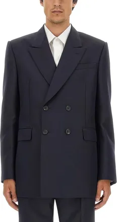 Alexander McQueen Navy Blue Solid Blazer