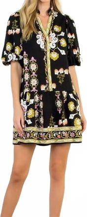 THML Clothing Puff Sleeve Floral Pattern Dress In Black