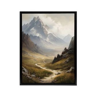 Artery8 Alps Path Switzerland Mountain Landscape Framed Canvas Wall Art Print in Brown | Size: W24 x H32