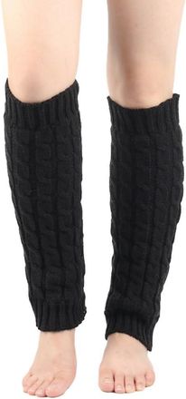 Generic Mens Womens Winter Plush Belt Wool Dough Hosiery Knitted Wool Warm Leg Boots Thickened Socks Leg Warmer Pants for Women (Black, One Size)