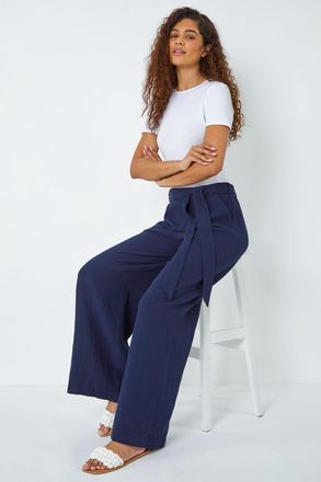 Roman Textured Cotton Wide Leg Trousers