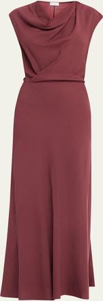 Brunello Cucinelli Fluid Wool Twill Cowl-Neck Dress