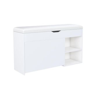 Urban Meuble Banco zapatero blanco de PU con arc&oacute;n de almacenaje y coj&iacute;n