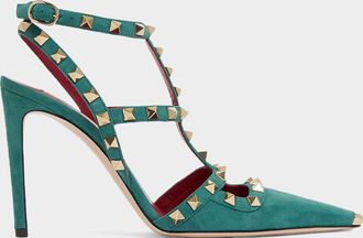 Valentino Garavani Rockstud 100mm Studded Suede Strappy Pumps