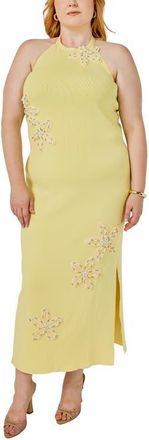 endless rose Flower Detail Halter Maxi Dress in Butter at Nordstrom, Size 2X