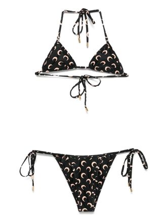 Marine Serre moon-printed bikini set - women - Recycled Polyamide/Elastane - S - Black