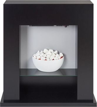 Beliani Beliani - Chimenea El&eacute;ctrica Estufa Con Carbones Led Guijarros Efecto Llamas Negro Bjurab