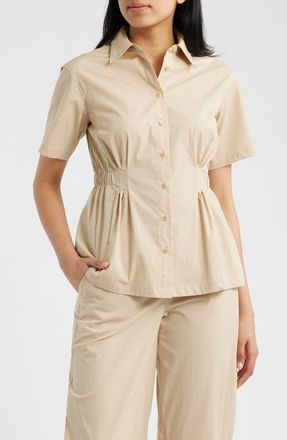 Anne Klein Pleated Waist Shirt in Safari at Nordstrom, Size X-Large P