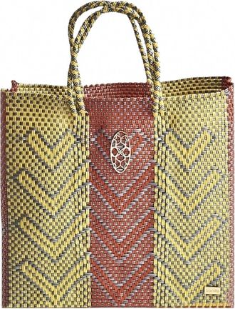 Lola's Bag Womens Medium Woven Shoulder Strap Tote Bag In Orange/yellow