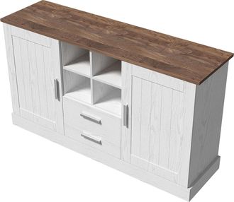 STILVORA Aparador Con 2 Puertas, 2 Cajones Y 4 Compartimentos Abiertos, Bisagras Soft-close, Moderno, De Tablero De Part&iacute;culas, Blanco Y Marr&oacute;n, 140&times;40&times;79,5 Cm