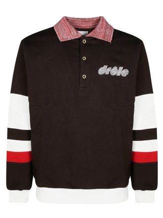 Dr&ocirc;le de Monsieur Horizontal Stripe Long-Sleeve Polo with Classic Collar