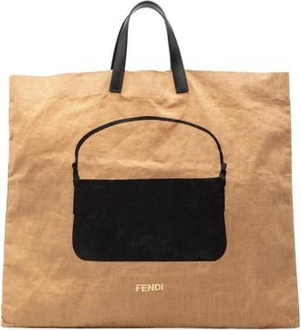 Fendi Pre-owned Tote Bags, female, Brown, Size: ONE SIZE Pre-owned Vintage Canvas Tote Bag with Black Bag Graphic