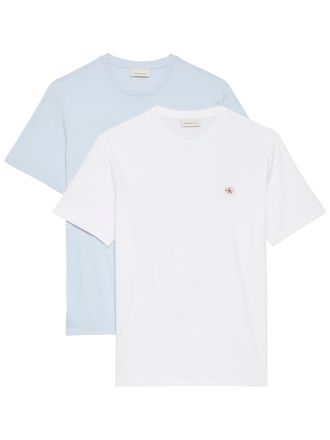 Calvin Klein Jeans T-Shirt CALVIN KLEIN JEANS SS BADGE TEE 2 PACK, Herren, Gr. L, hellwei&szlig;, plein air, Single Jersey, Obermaterial: 100% Baumwolle, regular fit normal, R