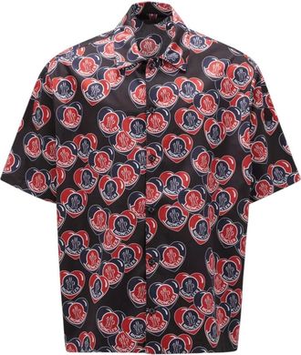 Moncler Heart Print Blauw Rood Shirt - Heren - Korte mouwen Overhemden - Veelkleurig - M - Katoen - Overhemden