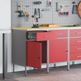 vidaXL Vidaxl - Mobile da lavoro 2 pcs Rosso e Grigio 100 x 55 x 85 cm