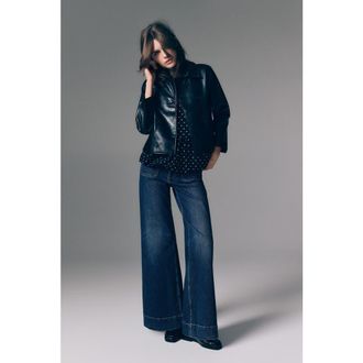 H&M Wide High Waist Jeans in Navy Denim Blue at Nordstrom, Size 16