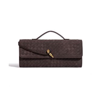 Adornia Suede Dark Brown Woven Baguette Bag