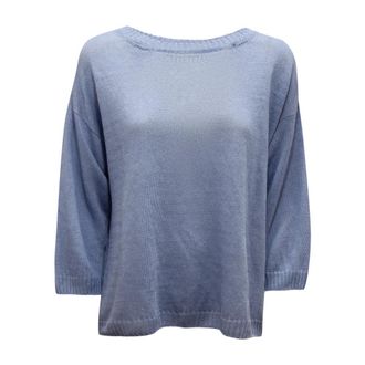 Max Mara Selz Linnen Trui - Dames - Ronde hals truien - Blauw - L - Linnen - Truien & Vesten
