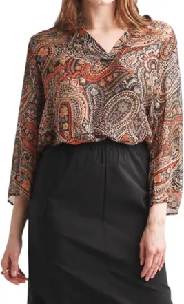 Papillon Pretty In Paisley Tab Sleeve Blouse In Brown