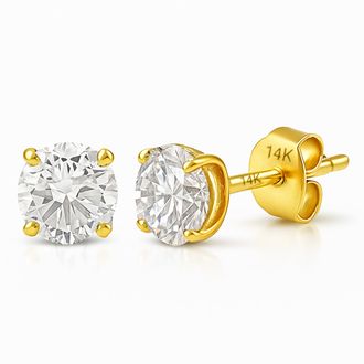 MAX + STONE 14k Yellow or White Gold Solitaire Round Cubic Zirconia Stud Earrings 3.5mmto8mm