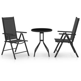 vidaXL Set da Bistrot 3 pz in Alluminio e Textilene Nero - Vidaxl
