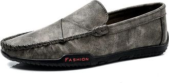 Generic Mens Loafers Shoes PU Round Toe Stitching Details Breathable Comfortable Flat Heel Flexible Anti-Slip Lightweight Party Casual Slip-on(Grau,6.5 UK)