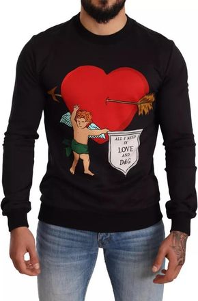 Dolce & Gabbana Mens Black Cupid Print Hoodie Sweatshirt Sweater Cotton Clothing