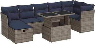 vidaXL Vidaxl - 8 Piece Garden Sofa Set with Cushions Grey Poly Rattan Acacia