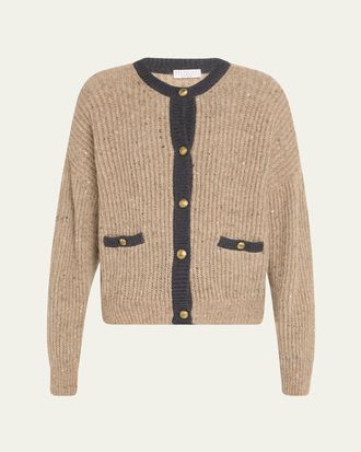 Brunello Cucinelli Wool-Mohair Pailette Bicolor Cardigan