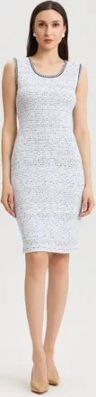 Ming Wang Soft Knit Knee-Length Sheath Dress in White/indigo at Nordstrom, Size X-Small P