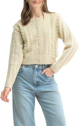 Lush Cable Knit Ruffle Cardigan in Oatmeal at Nordstrom Rack, Size Medium