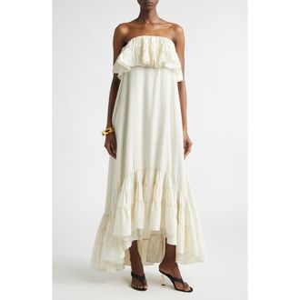 Saint Laurent Ruffled Strapless Silk Dress in Craie at Nordstrom, Size 6 Us