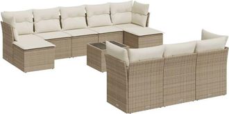 vidaXL Set De Sof&aacute;s De Jard&iacute;n 11pzas Con Cojines Rat&aacute;n Sint&eacute;tico Beige Vidaxl