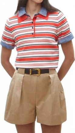 Suncoo Paillis Knit Stripe Short Sleeve Polo In Geranium