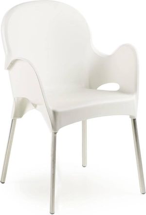 Dmora Dmora Fauteuil Empilable, Avec Pieds En Aluminium, Made In Italy, Couleur Blanche, Dimensions 58 X 56 X 84 Cm