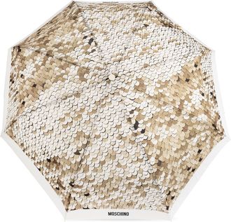 Moschino Folding Umbrella With Print, Unisex, Gold
