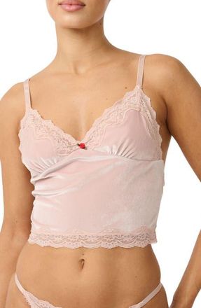 Kat The Label Polly Lace Trim Velvet Camisole in Dusty Pink at Nordstrom, Size Xx-Large