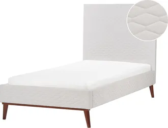 Beliani Beliani - Letto Imbottito In Velluto Bianco Sporco Testiera Imbottita A Doghe 90 X 200 Cm Bayonne