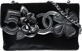 Chanel 2005-2006 Camelia chain shoulder bag - women - Velvet - One Size - Black