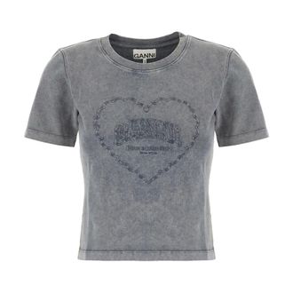 Ganni T-Shirts, female, Gray, Size: L T-Shirt